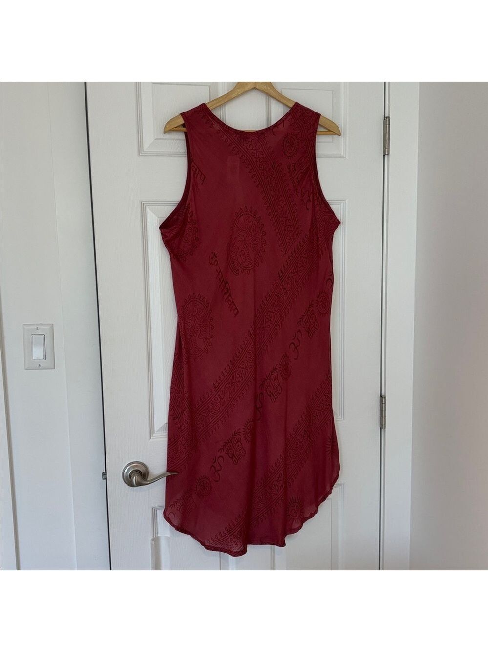 LEOPARDS AND ROSES tunic dress sleeveless lightweight rayon burgundy tribal 2X - Picture 4 of 10